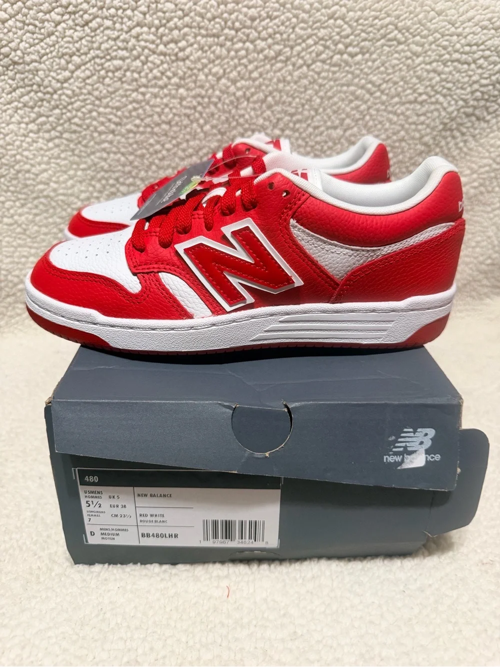 New Balance Kids Red and White Low-Top Sneakers